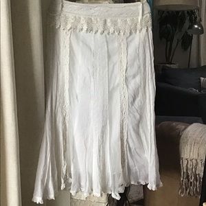 Vintage long white lace crochet maxi skirt eyelet